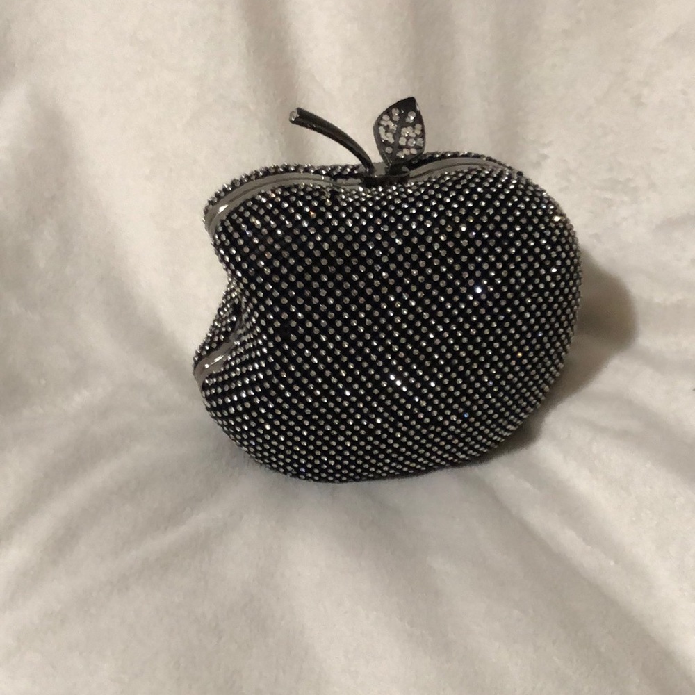 COPY - Black Bitten Apple Crystal Clutch w/ detachable chain (46”)